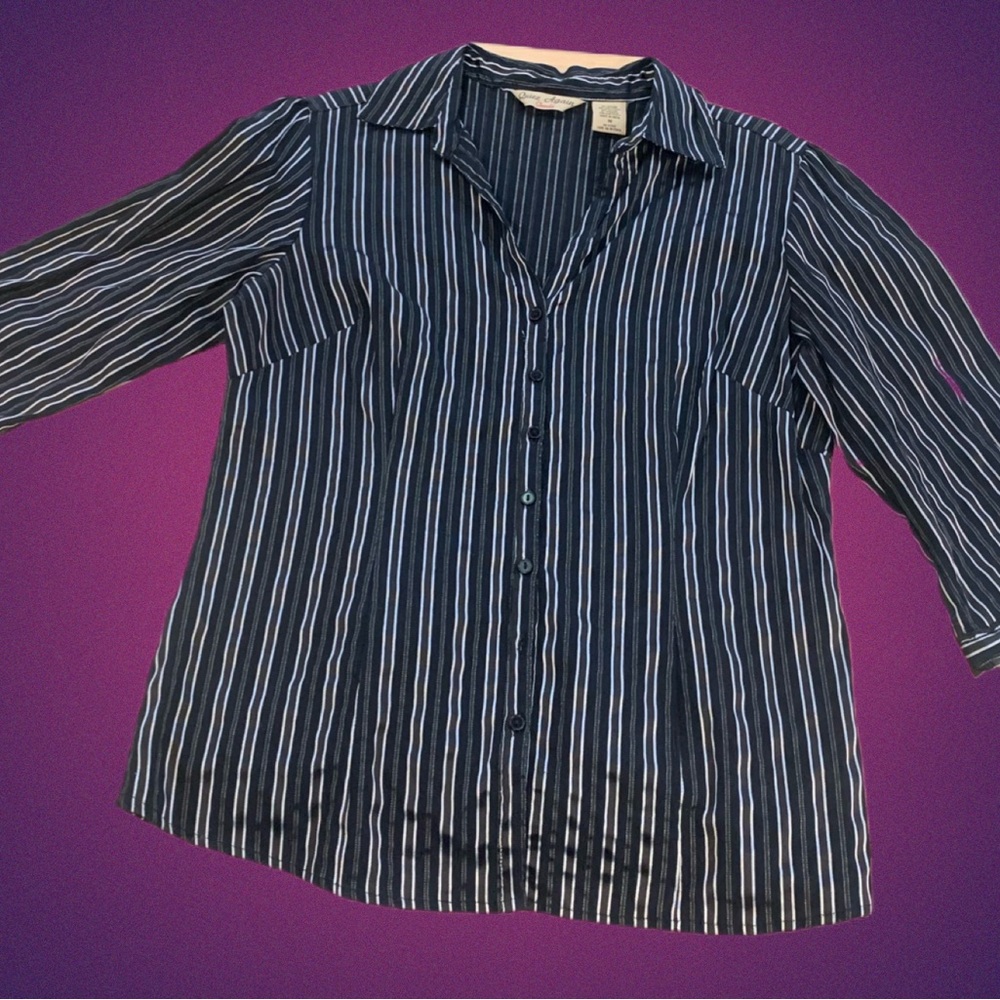 Pre Owned Women’s Quizz Again Threads Button Up Pinstripe Shirt Blouse Sz Med